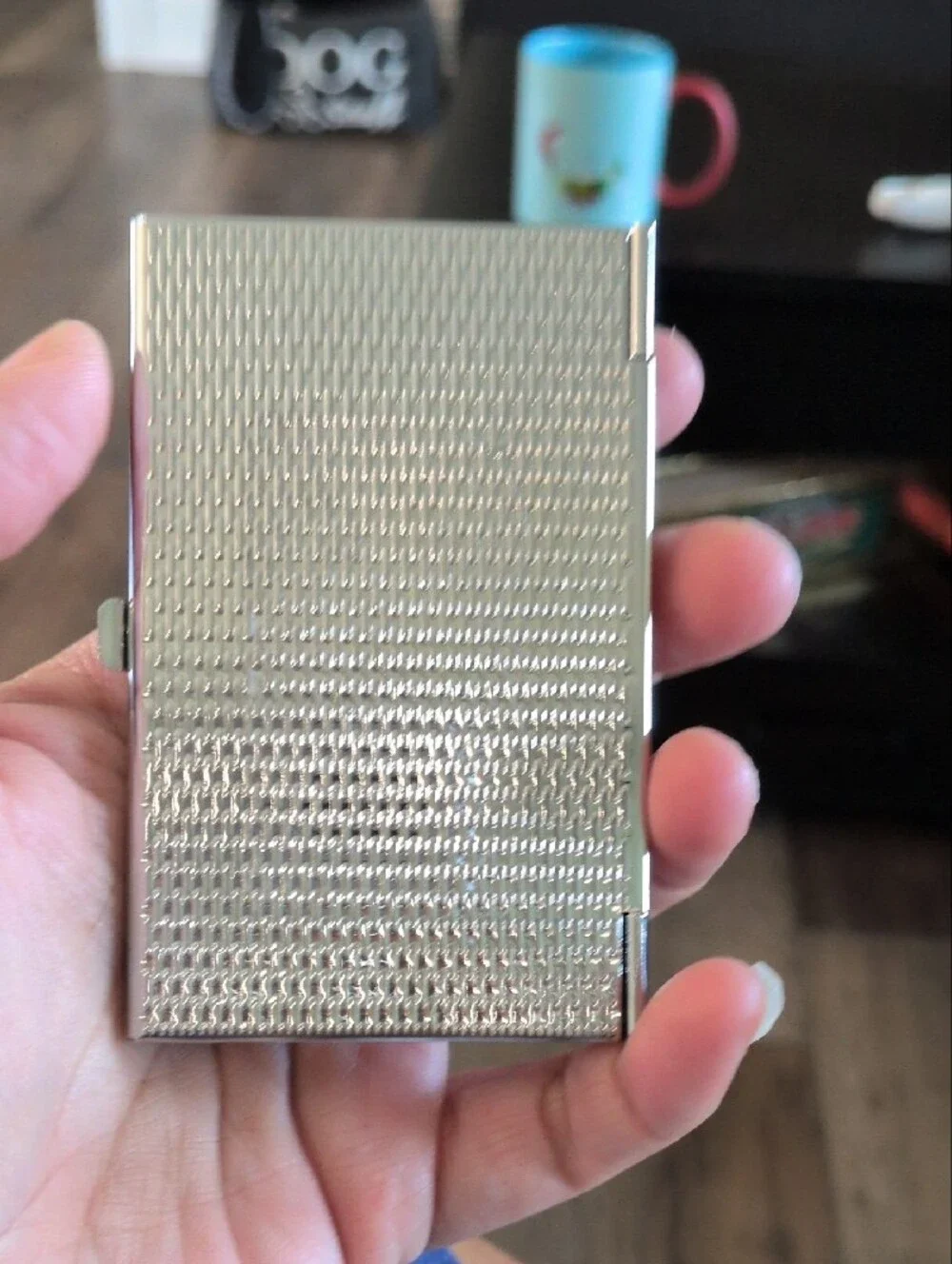Glitter Zebra Business Card Holder With Mirror  Silver & Black